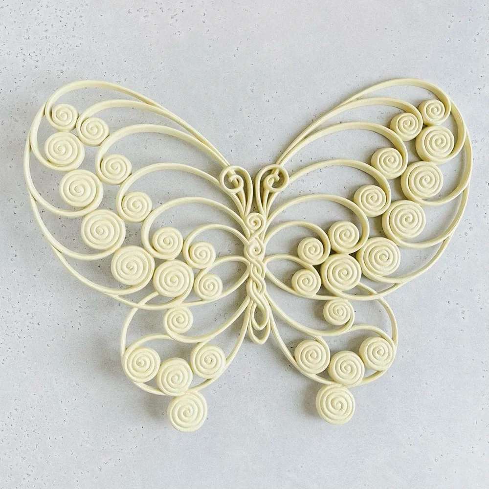 Pair of Vintage 1975 Large Burwood Cream Ivory Tone Butterfly Wall Hangings